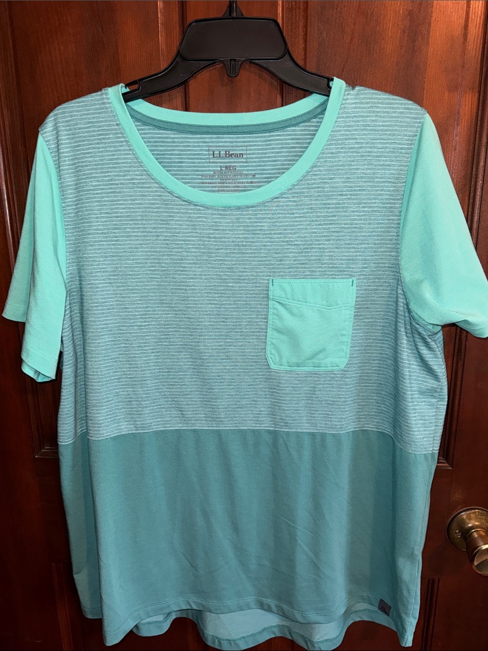 L.L. Bean Aqua and Teal Colorblock Pocket Tee